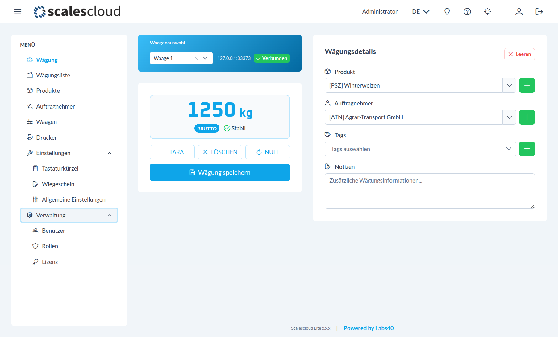 Kostenlose App für Industriewaagen